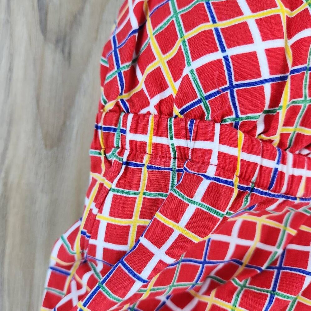 🔸️Vintage Red & Primary Colored Plaid Sleeveless Maxi Dress Small - Picture 9 of 12